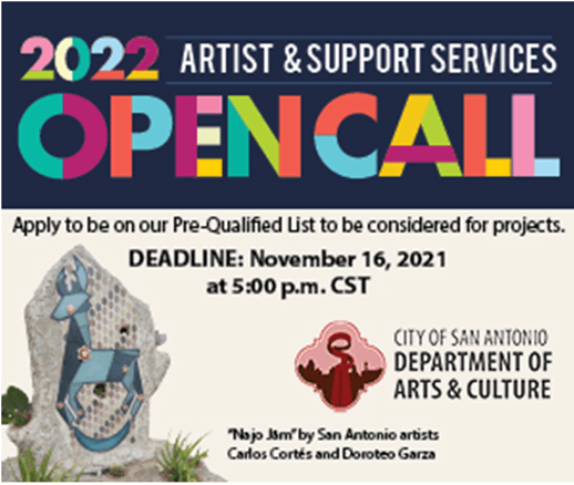 Notice for Applications: City of San Antonio’s 2022 Public Art & Support Services Pre-Qualified List